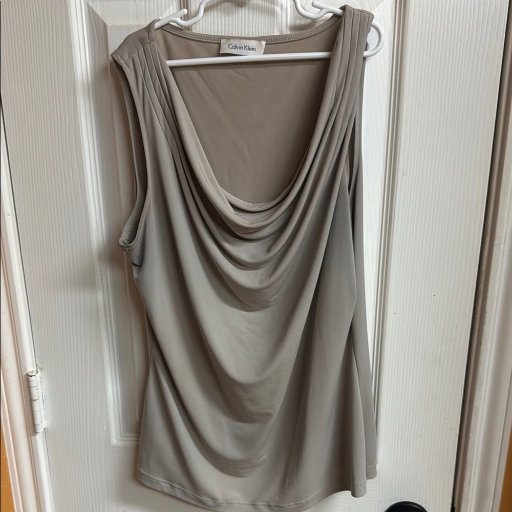 Calvin Klein Tan Draped Sleeveless Tank Top